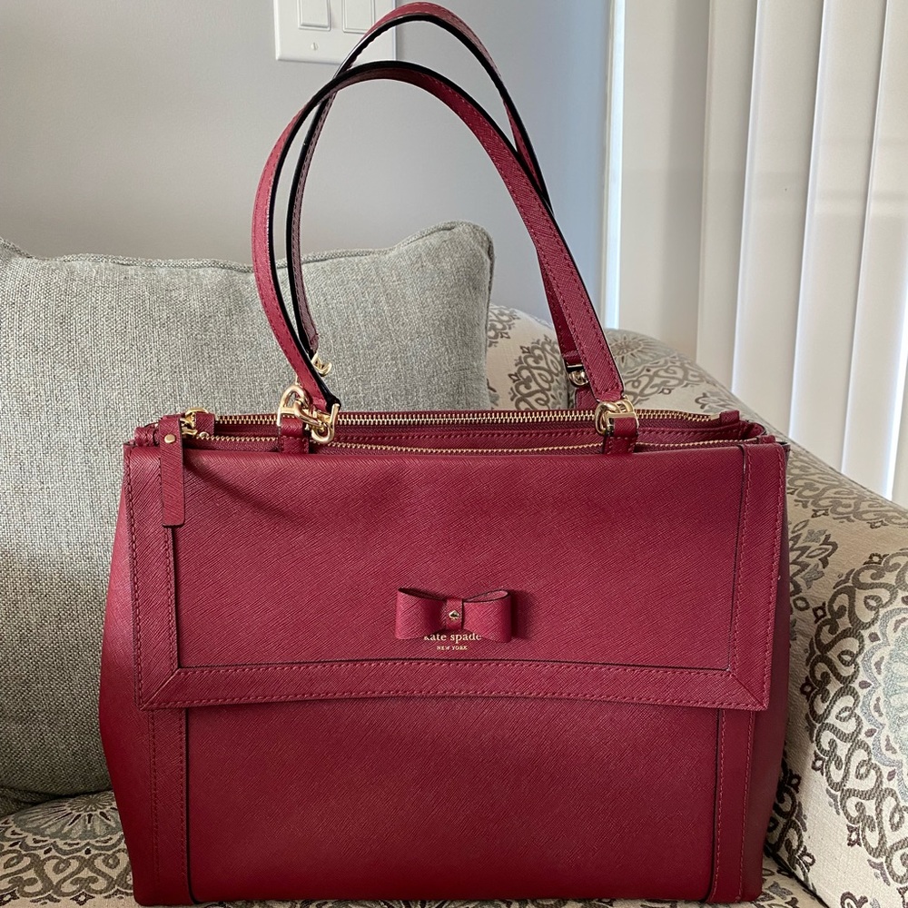 EUC - LIKE NEW! Kate Spade Burgundy Tote Bag with Double Strap & Bow